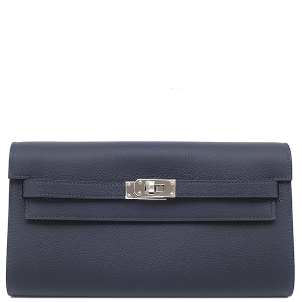 エルメス HERMES 長財布 ケリーウォレット ロング トゥーゴー エバーカラー ネイビー系 シルバー金具 紺 ショルダー K刻印(2025年製) 【箱】【中古】