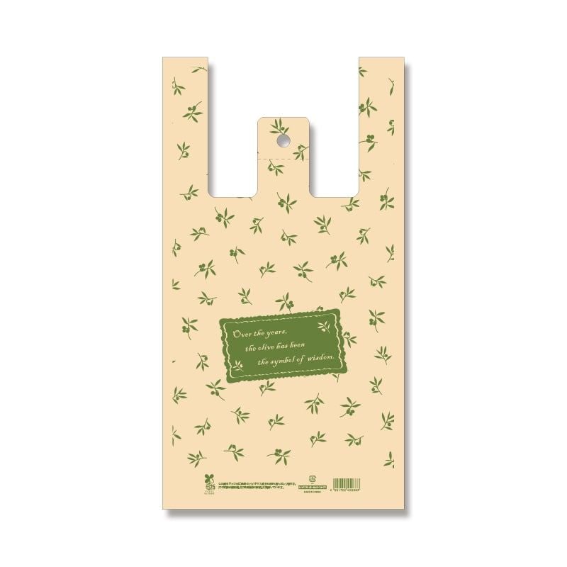 （まとめ買い）シモジマ HEIKO レジ袋 バイオハンドハイパー 柄入り M オリーブガーデン 100枚 幅240x高450mm（マチ130mm） 006905541 [x3セット]