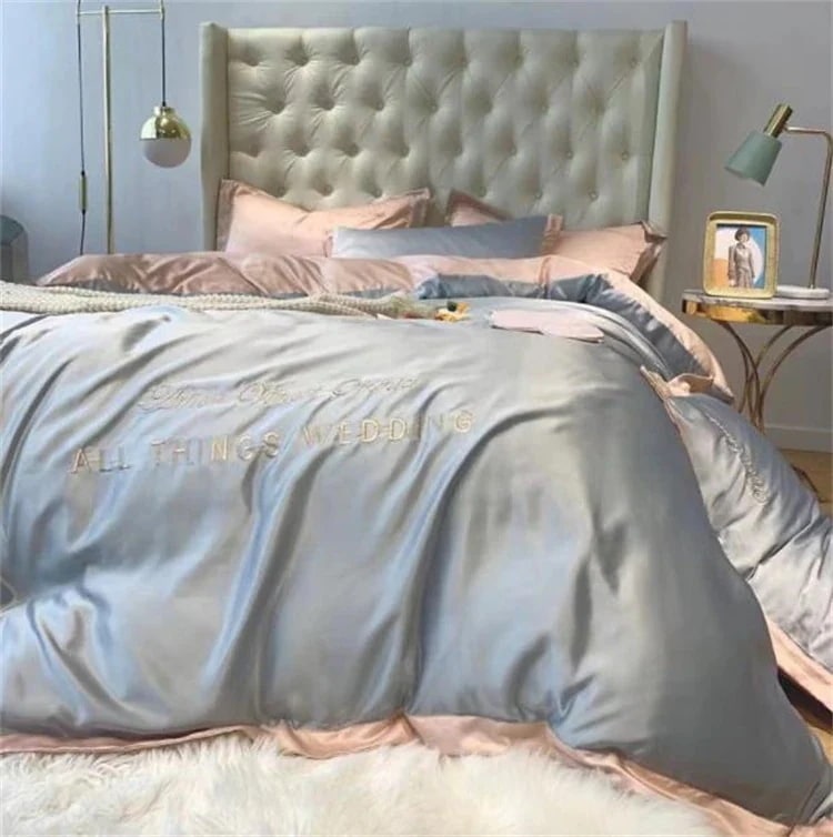2025新品スタイル 布団カバー ソリッド シルクスリップ 裸で寝る シーツ ベッド笠 大人気 肌にやさしい セット