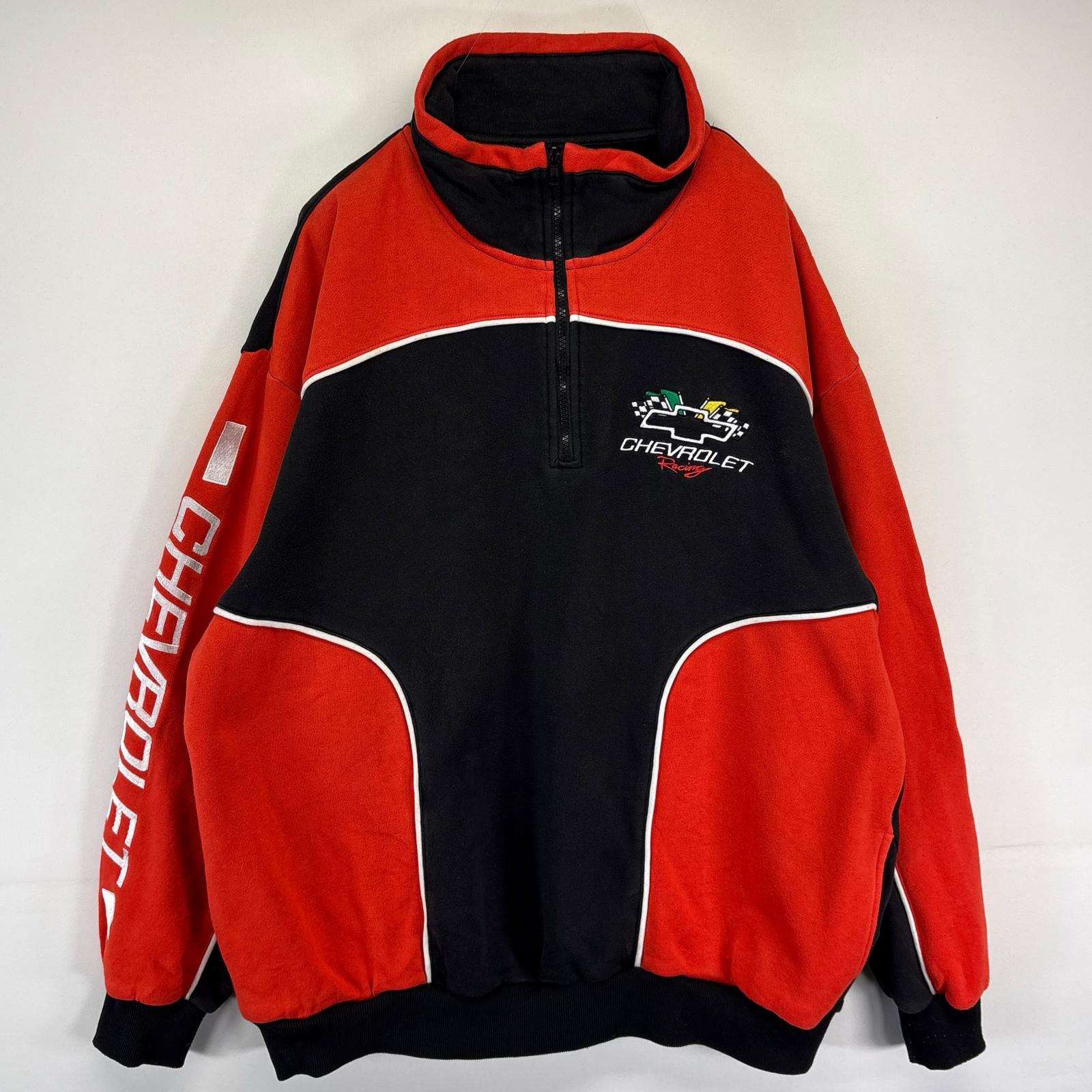 古着 スウェット ハーフジップ NASCAR ナスカー レーシング トレーナー シボレー ツートンカラー ロゴ刺繍 2XL ブラック メンズ