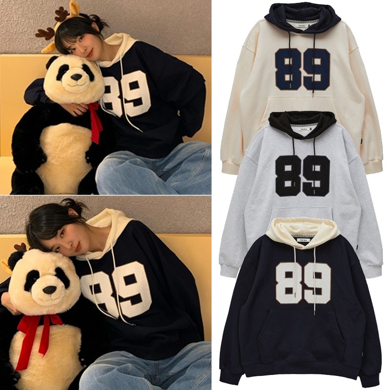 レッドベルベットスルギ着用 カラーブロック 89 ロゴ フードTシャツ