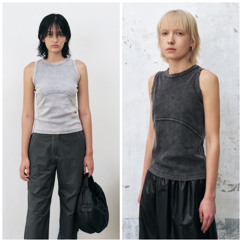 【INSILENCE】 WASHED LIP SLEEVELESS : 2COLORS