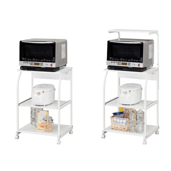 シンプル キッチンラック/キッチン収納 (上棚付きタイプ) ホワイト 幅57.5cm 二口コンセント・ キャスター付き