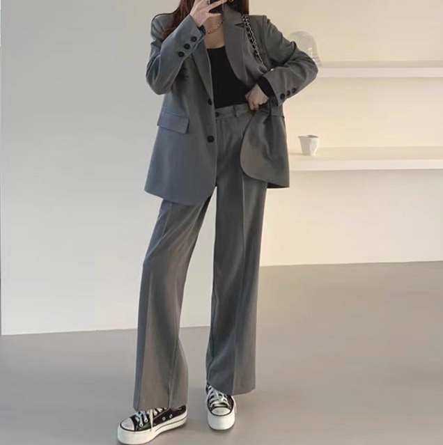 セットアップ レディース ジャケット パンツ ボトムス スーツ テーラードジャケット ストレートパンツ ロングパンツ スラックス 丈長 フルレングス 長袖 Vネック 襟付き 角襟 きれいめ シンプル