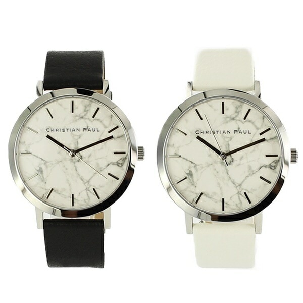 【ペア時計収納BOX付き】クリスチャンポール 腕時計 手表 ペアウォッチ メンズ レディース 同サイズ 43mm 大理石柄 ホワイトマーブル 黒 白 レザー 天然皮革 MR-05MR-08 誕生日プレ
