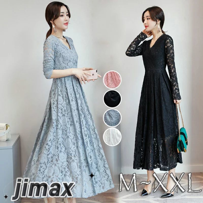 パーティードレス 結婚式 ワンピース ロング丈 総レース 刺繍 ワンピース パーティードレス ロング 大きいサイズ 入園式 二次会 謝恩会 同窓会 服装 発表会 大人 フォーマル お呼ばれ 長袖 袖付