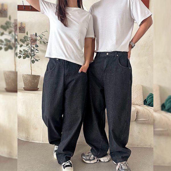 男女兼用 季節の変わり目 刺繍 カーブ ブラック デニム パンツ UJ-JEA-1007