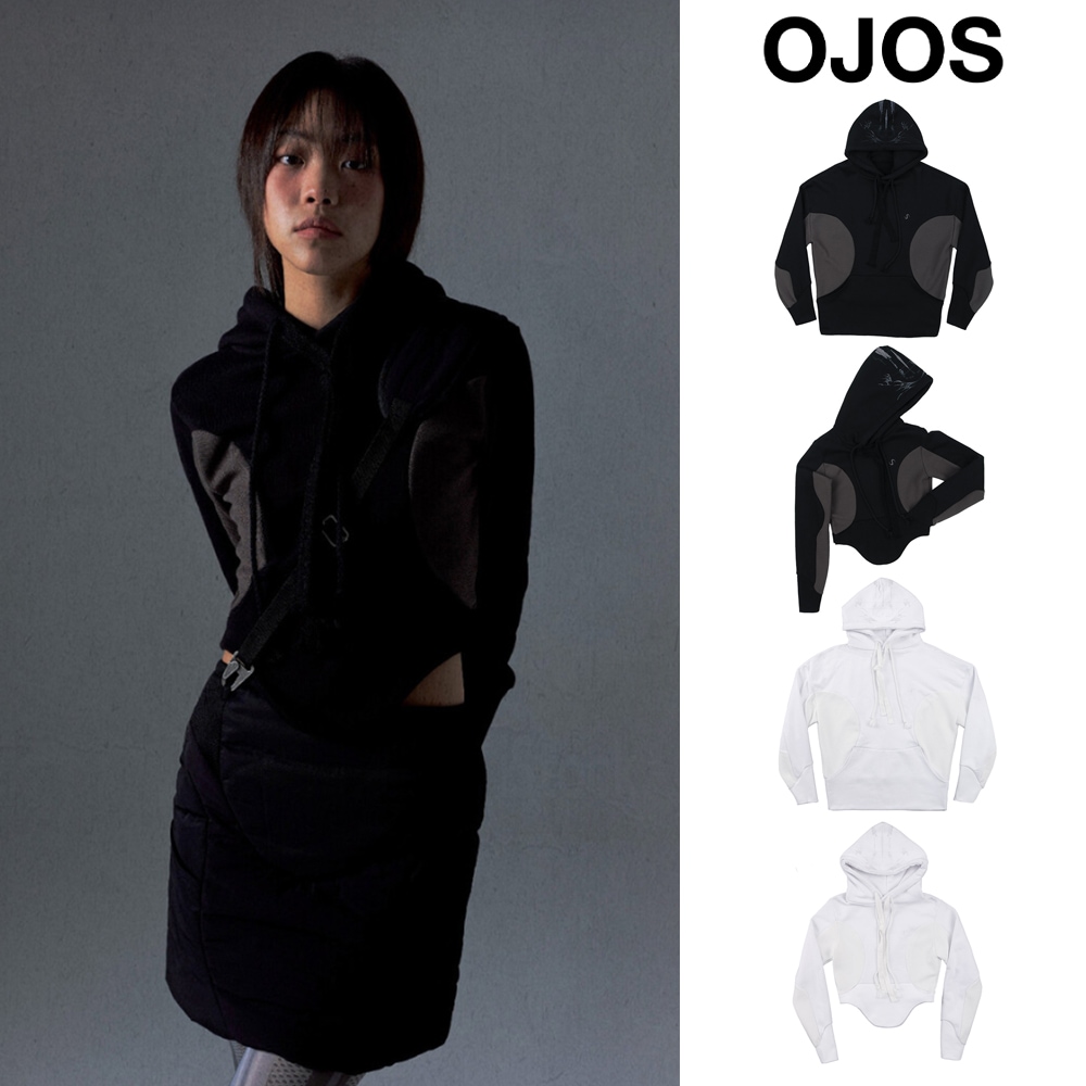 [OJOS] Curved Graphic Hoodie