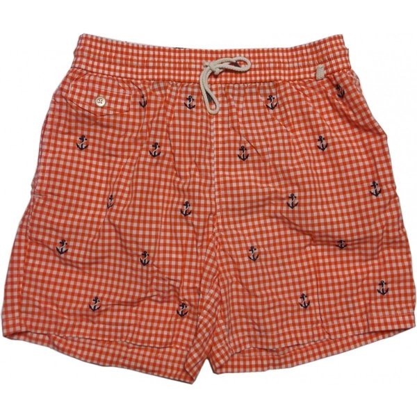 海水パンツ 水着 ギンガムチェック 刺繍 オレンジ PR6-176