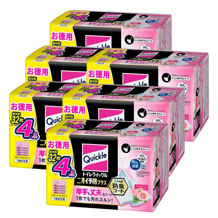 【6個セット】トイレクイックルニオイ予防プラスローズ替え32枚 (D) メガ割