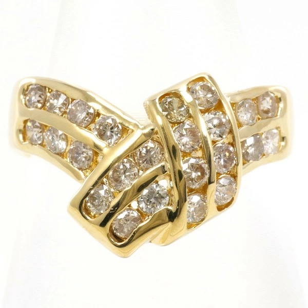 K18 18金 YG イエローゴールド リング 指輪 8号 ダイヤ ジュエリー 中古