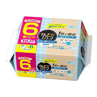 他サイト： エリエール キレキラ! トイレクリーナー つめかえ用 60枚(10枚6パック) 香りが残りにくい 無香性 1枚で徹底 おそうじシート【まとめ買い】の商品画像