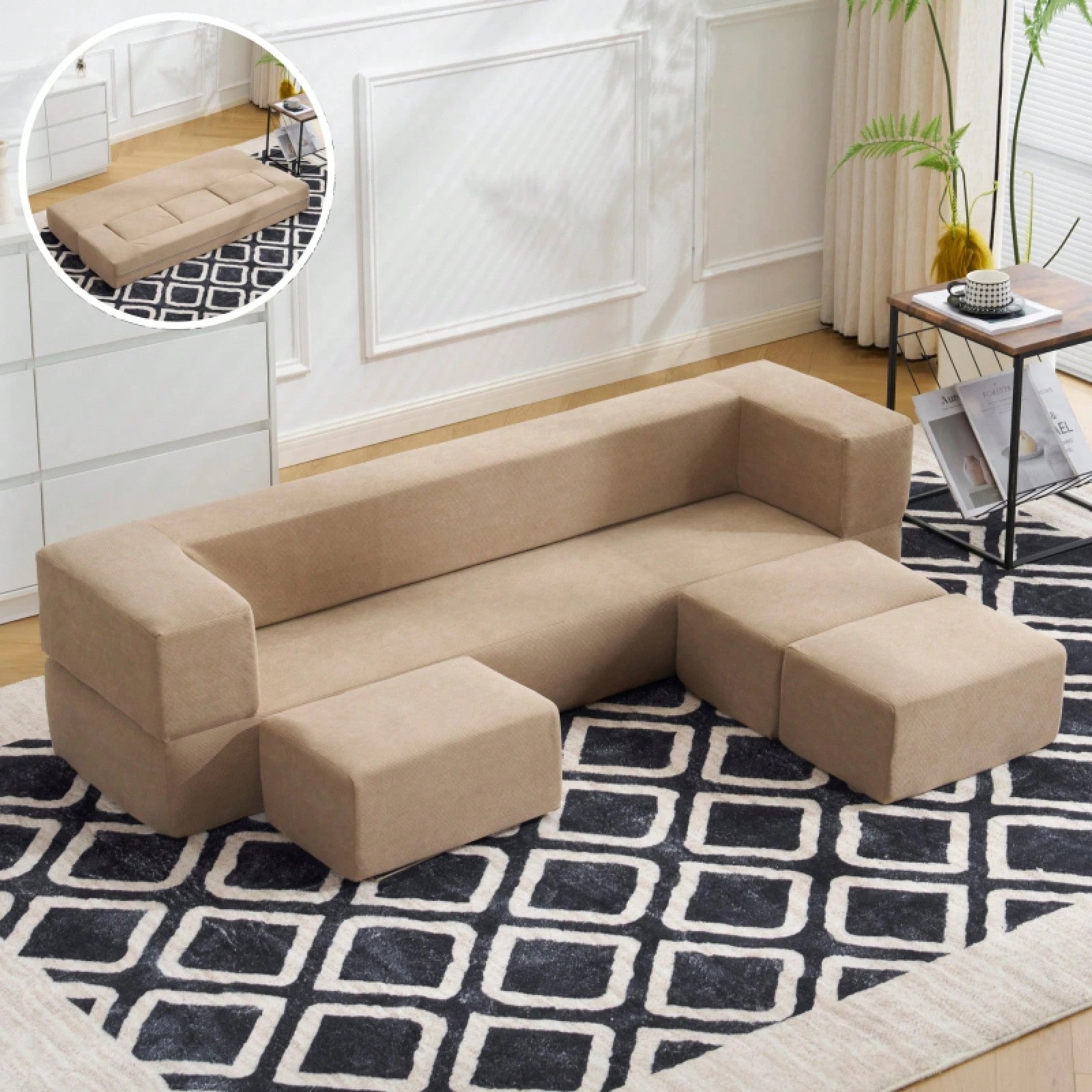 ソファベッド 最大5人掛け 5P 組立て不要 フロアソファ コンパクト ローソファ こたつ用 ソファー 1人暮らし マルチに使える 座椅子 1人掛け 2人掛け 完成品 運びに便利だ 軽いソファー 圧縮