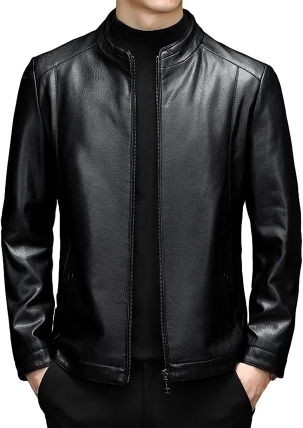 ラム革 レザージャケット 本革 ライダースジャケット メンズ 革ジャン シンプル ウインドブレーカー カジュアル ビジネス 防風防寒 ジッパー ブルゾン 立ち襟 無地 スリム 大きいサイズ アウター