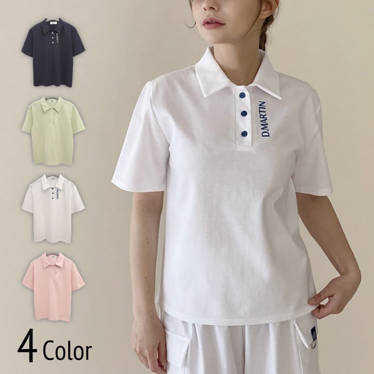 ゴルフ レディース 韓国 半袖 ポロシャツ 涼感 クール素材 吸汗速乾 冷感 ロゴ 襟 襟付き おしゃれ 韓国 テニス スポーツウェア シンプル 無地 デイリー 体型カバー ネイビー ライム アイボリ