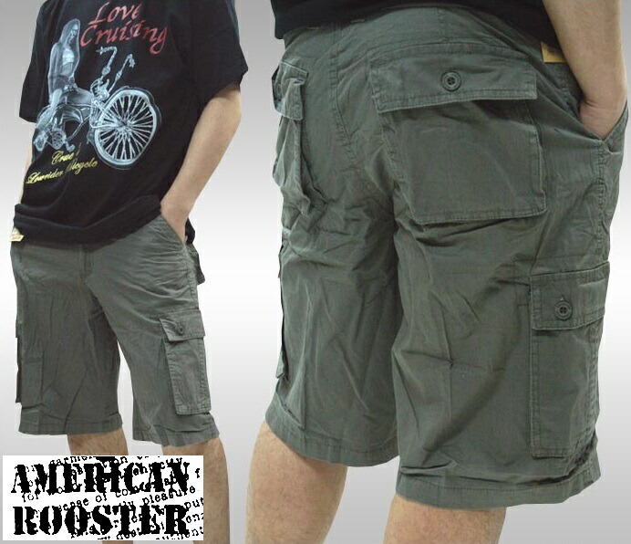 セール American Rooster メンズ ミリタリー カーゴ ハーフパンツ ベルト付き 半ズボン パンツ ハーパン アーミー 2 アメカジ ブランド サーフ インポート ファッション スト