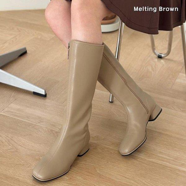 女性スクエアトゥロングブーツ スリムフィットブーツ MT51