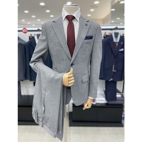 礼服面接SETUPスーツセットおすすめ / メンズ夏グレーミニチェック混紡スーツ115サイズスーツ_JK