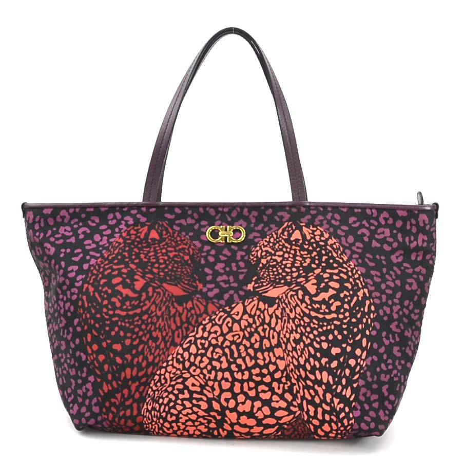 サルヴァトーレフェラガモ Salvatore Ferragamo ハンドバッグ トートバッグ ガンチーニ ナイロン/レザー ダークパープル/マルチカラー ゴールド レディース e59511a