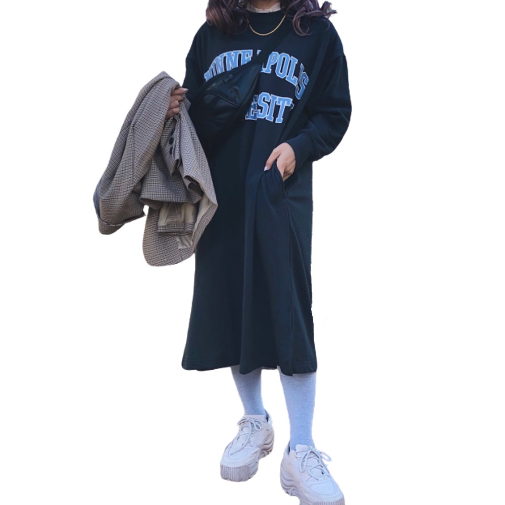 College Logo Sweat Long Onepiece（black） A,D,G レディース