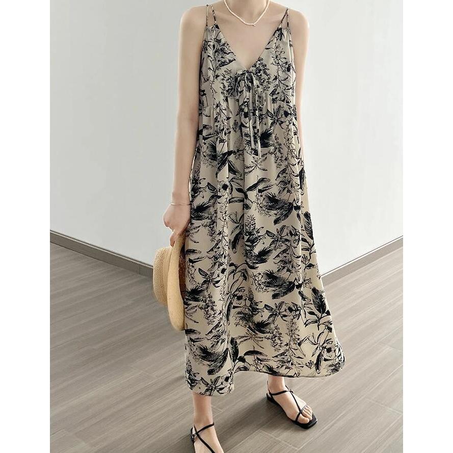 ワンピース レディース 秋 夏 春 キャミワンピース サロペット 20代 30代 40代 きれいめ オールインワン ロングワンピース ポケット 花柄