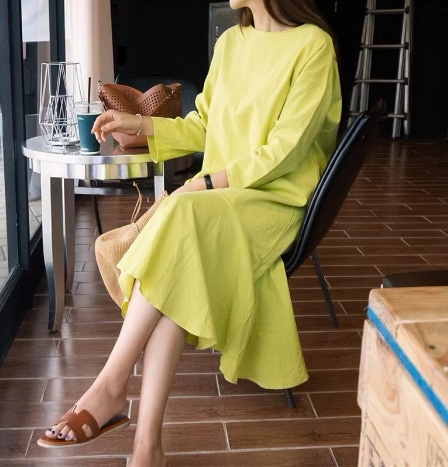 レディース ワンピース フレア ロング ラウンドネック ７分丈 大人可愛い きれいめ シンプル カジュアル 上品 おしゃれ こなれ感 エレガント 存在感 無地 春 夏 ママ 10代 20代 30代