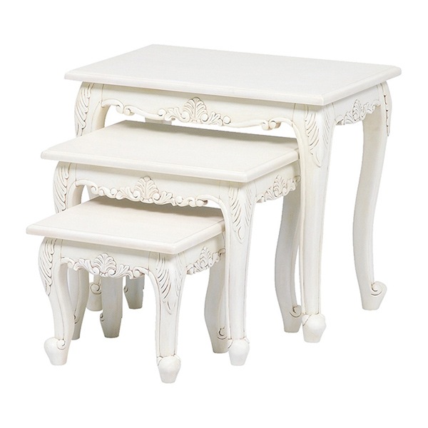 ネストテーブルセット 姫系 ヴィオレッタ 3サイズセット ホワイト サイドテーブル セット 3点セット 3サイズ センターテーブル リビングテーブル 机 コーヒーテーブル 猫脚 ネコ足 ネコ脚