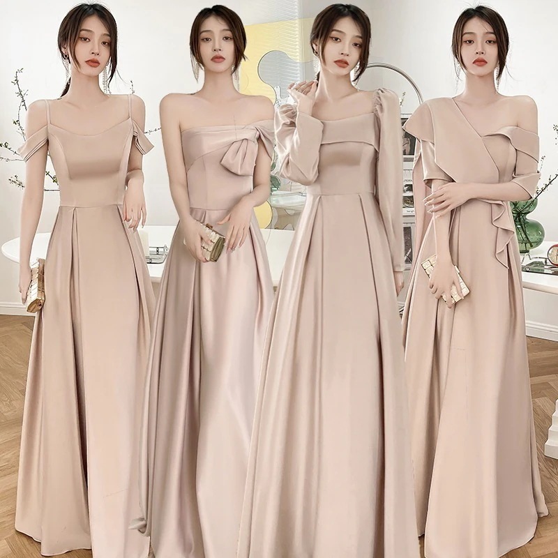 2025春シャンパンサテンファッションドレスの女性