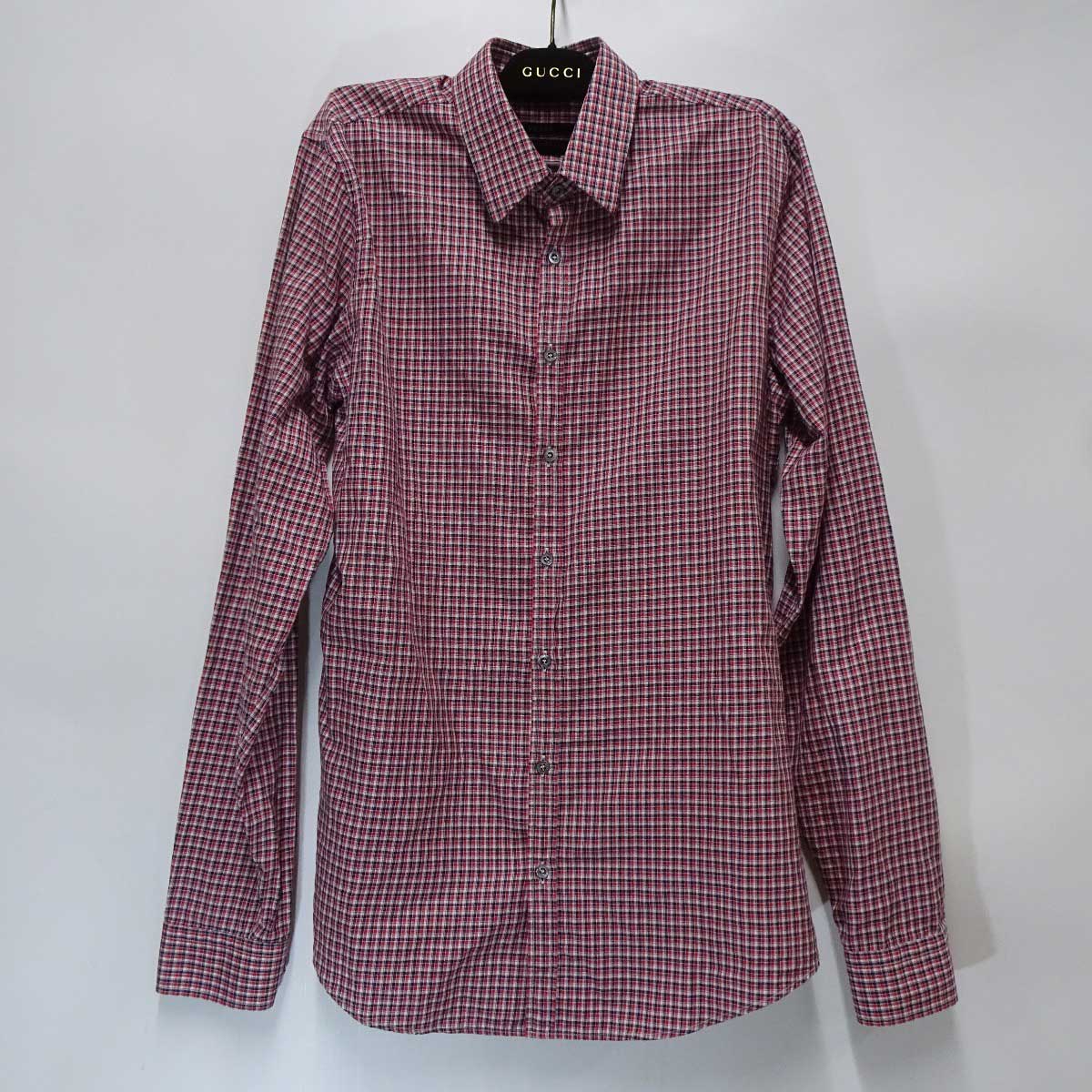 【中古】 グッチ コットンチェック 長袖シャツ 45450 レッド 307635 Z3694 GUCCI