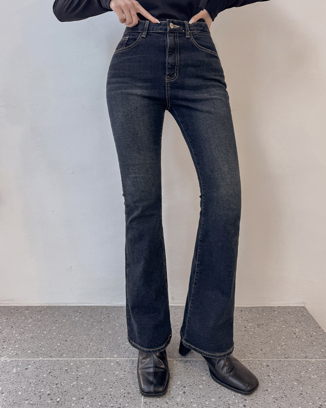 裏起毛ブーツカットデニム韓国ファッション レディース