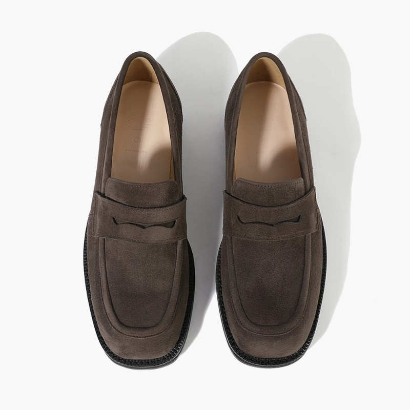 ハンドメイド スエードローファーメンズ スクエアトゥ 本革ペニーローファー 韓国ファッション靴 DB