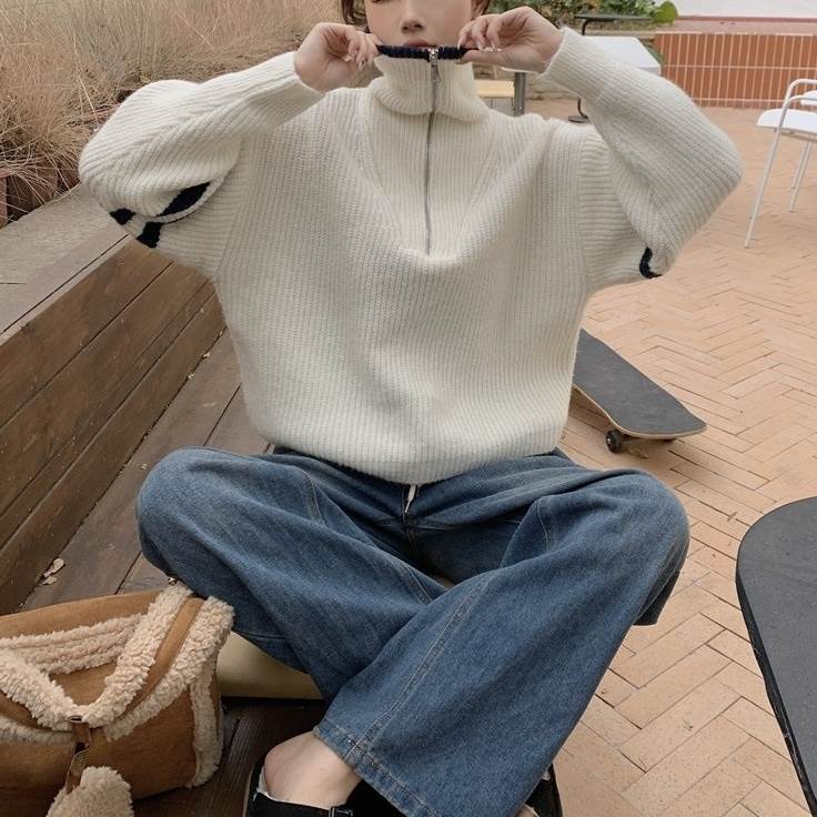 トップス セーター レディース 長袖 ハイネック プルオーバー ハーフジップ かわいい 大人可愛い きれいめ シンプル 上品 おしゃれ かっこいい カジュアル こなれ感 個性的 主役級 存在感 抜け感