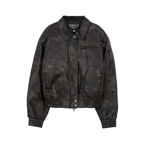 【ILLIGO】 Washed Leather Bomber Jacket Black 正規品