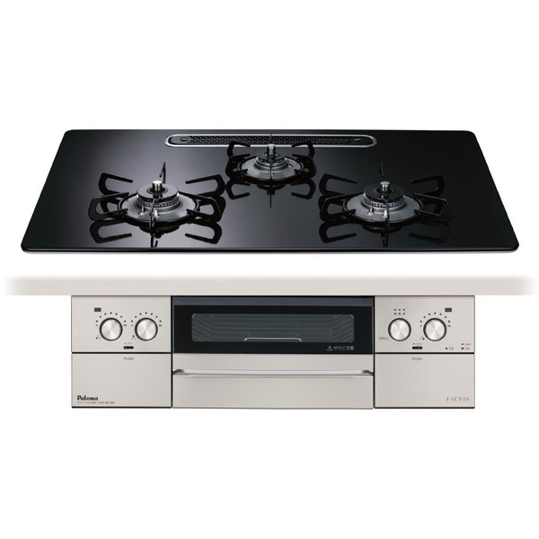 ビルトインガスコンロ 都市ガス用 3口 左右強火タイプ 幅75cm PD-893WS-U75CK-13A クリアパールブラック FACEIS GRAND (フェイシス グランド)