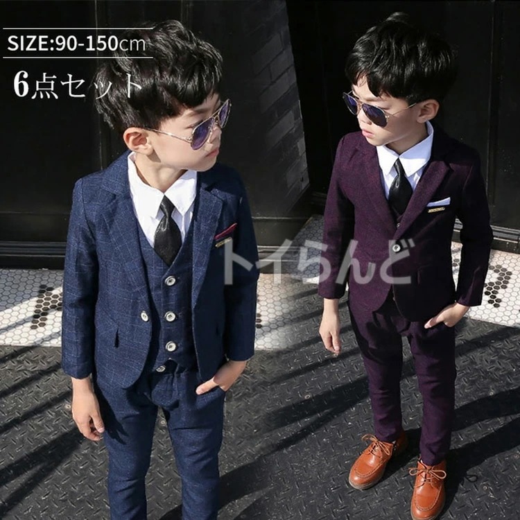 子供スーツ 6点セット フォーマル スーツ キッズ 男の子 スーツ 発表会 入学式 入園式 こども 子供服フォーマルスーツ キッズスーツ 七五三 ベビースーツ 結婚式 卒園式 卒業式150 赤いプロー