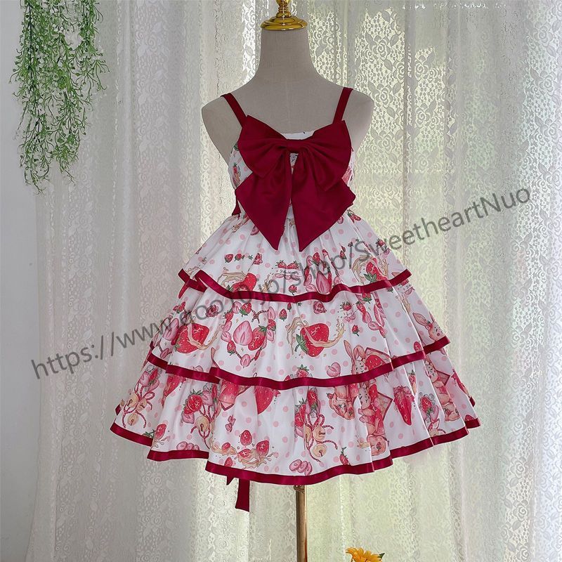 いちご萌ロリータ洋装三段キャミソールワンピースクリスマスハロウィン コスプレ スカート ロリスーツ ロリ可愛 メイド服 二次元 学園祭 文化祭