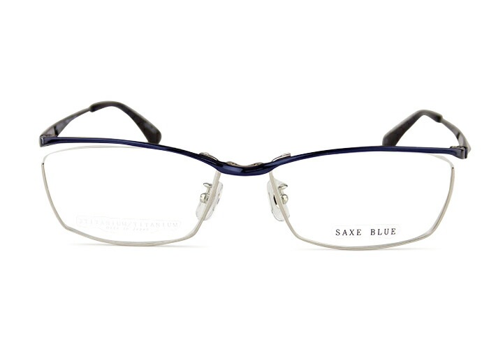 ザックスブルー SAXE BLUE SB-7114 c.3 ダークブルー / シルバー MADE IN JAPAN 伊達 度付き 大きい 軽量 メガネ めがね 眼鏡 56サイズ