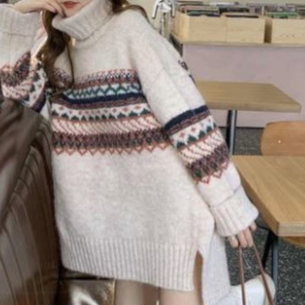 トップス ニット セーター プルオーバー レディース 秋冬 カジュアル 長袖 ロング 長袖 萌袖 タートルネック BIGシルエット ストレート モコモコ 伸縮性 色展開 ホワイト S M L ゆったり