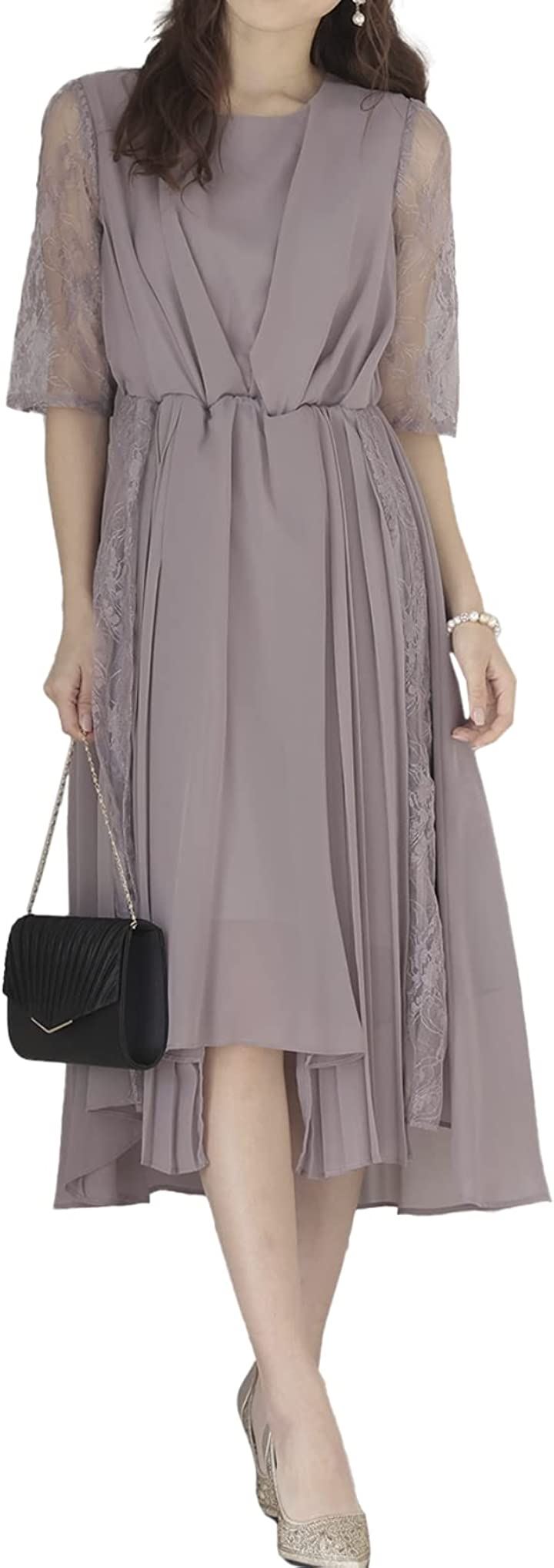 パーティ ワンピース ドレス レディース レース 刺繍 五分袖 GRG( グレージュ / 104, S)