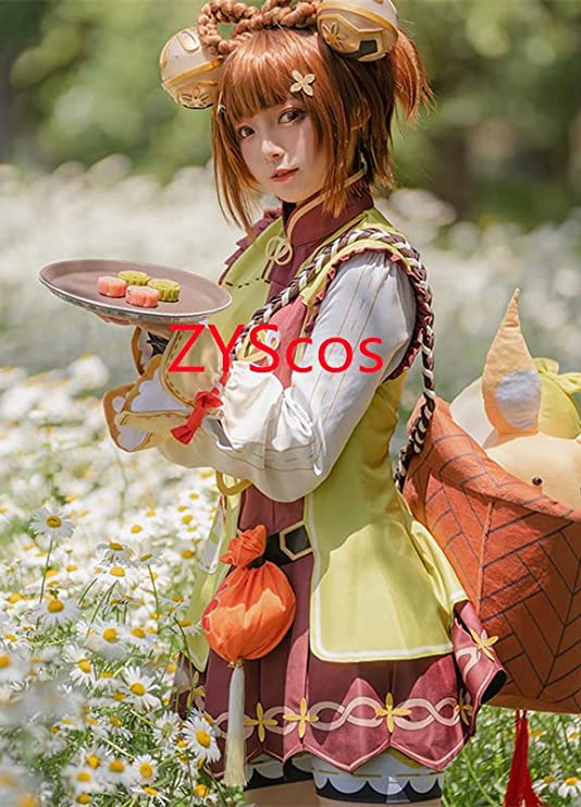 原神 瑶瑶 ヨォーヨ コスプレ衣装 全セット 髪飾り 靴 背負いかご(竹製) ウィッグ