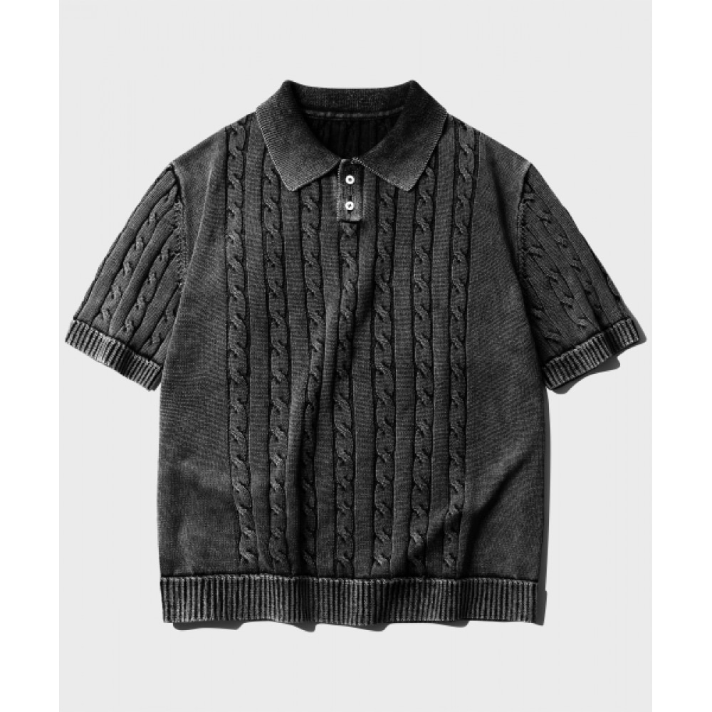 WV PROJECT ツイストウォッシュショートスリーブニットウォッシュドブラック MJKN7710