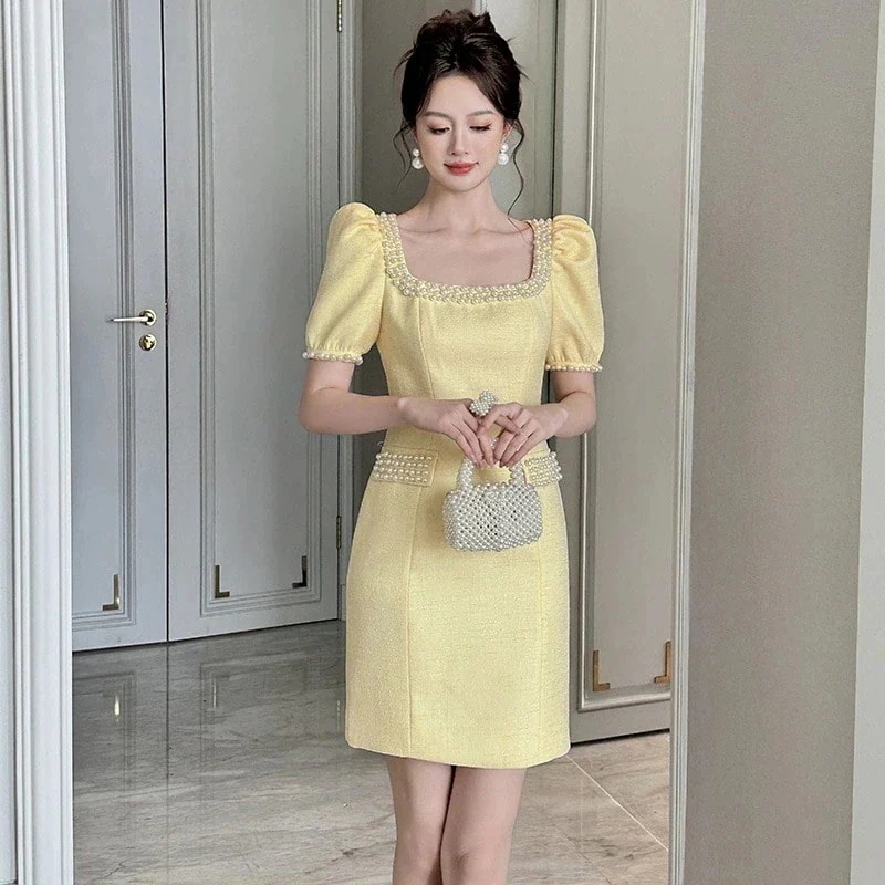 大人 披露宴 ワ着やせ 気質 フォーマルキャバ お呼ばれドレス 卒業式 大人 同窓会 パーティードレス ブティック風スクエアネック 結婚式 ウェディング ショートワンピース