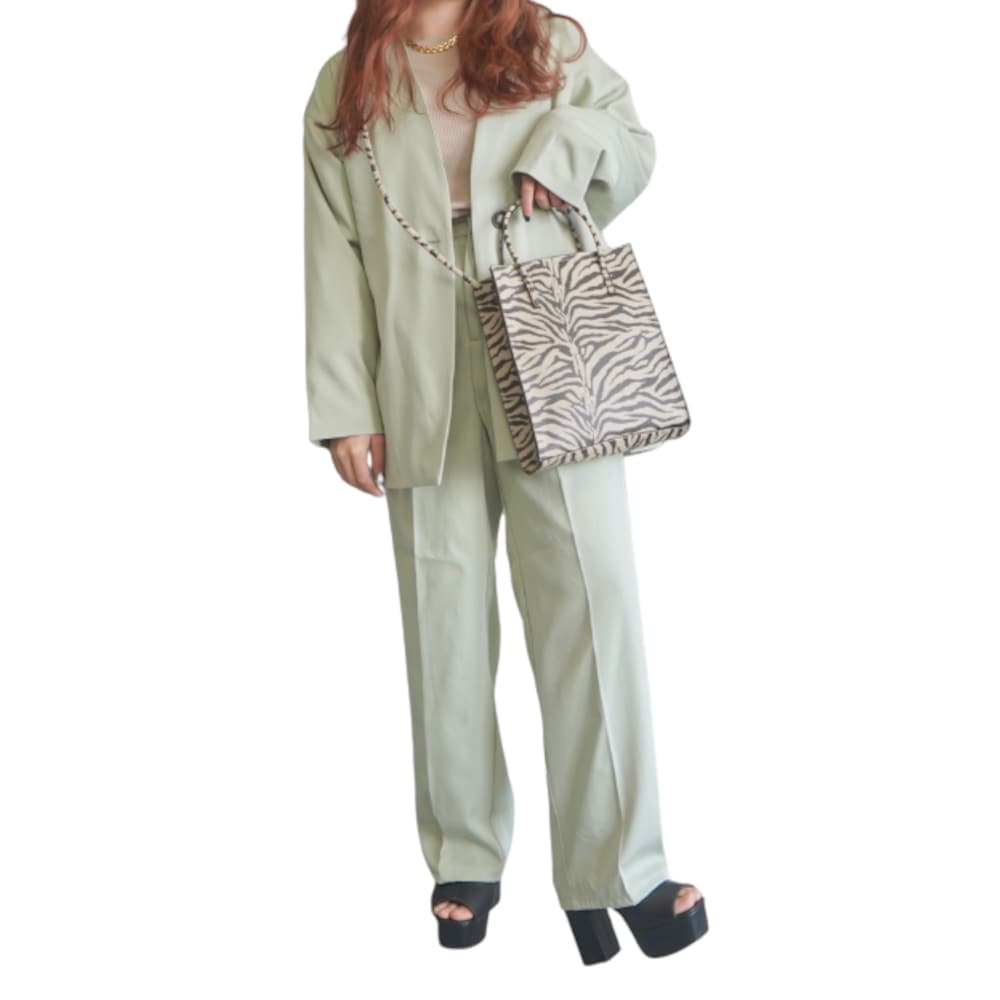 No-Collar Jacket ＋ Slacks 2P SET UP (pale mint) A,D,G レディース セットアップ