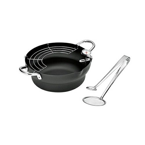 赤坂璃宮厳選 天ぷら鍋24cm 温度計揚げ物トング付