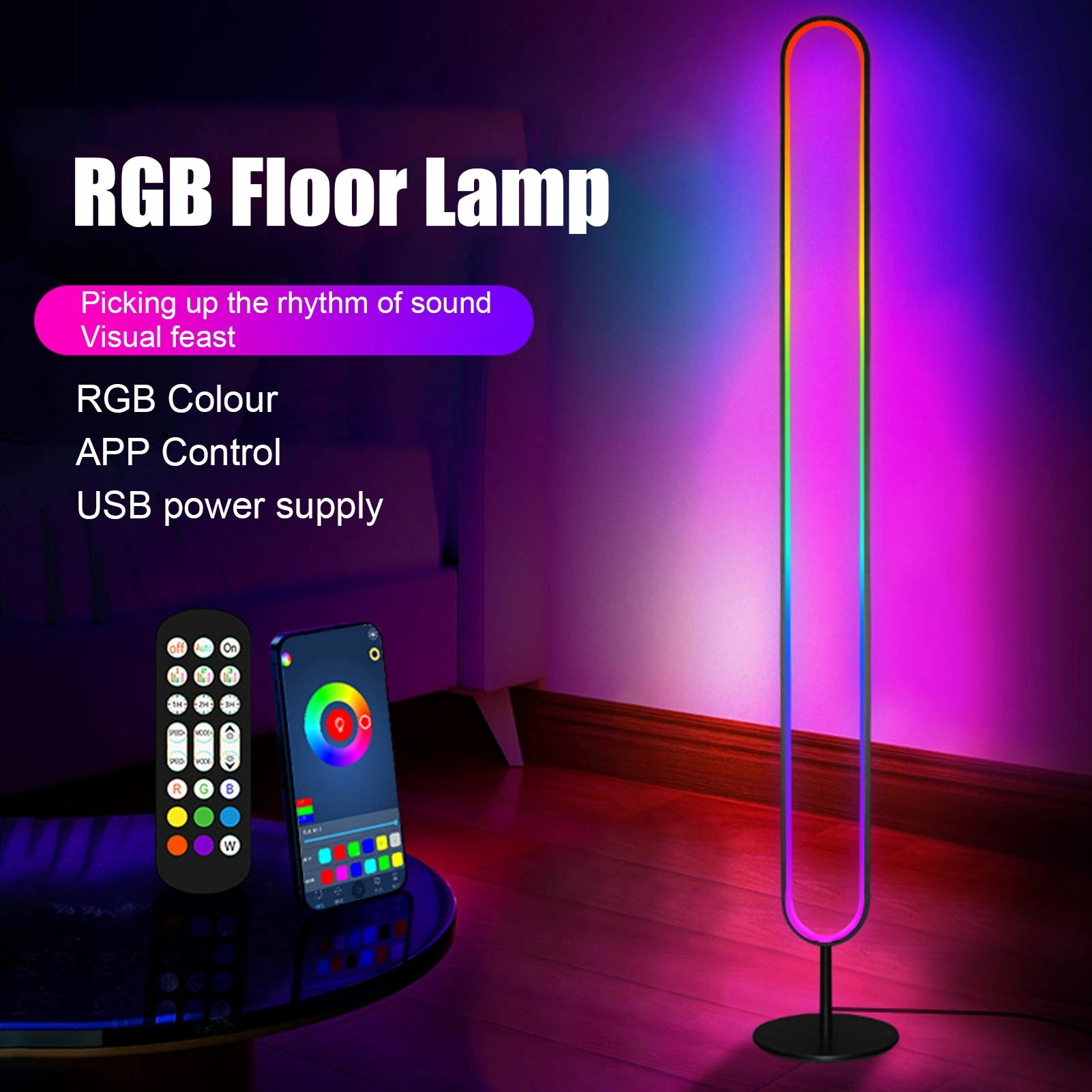 フロアライト スタンドライト LED RGB 3000+色 リモコン付き フロアランプ 間接照明 調光 調色 コーナーランプ 音に反応 タイマー機能 室内照明 スマート モダン 寝室 ルームライト リ