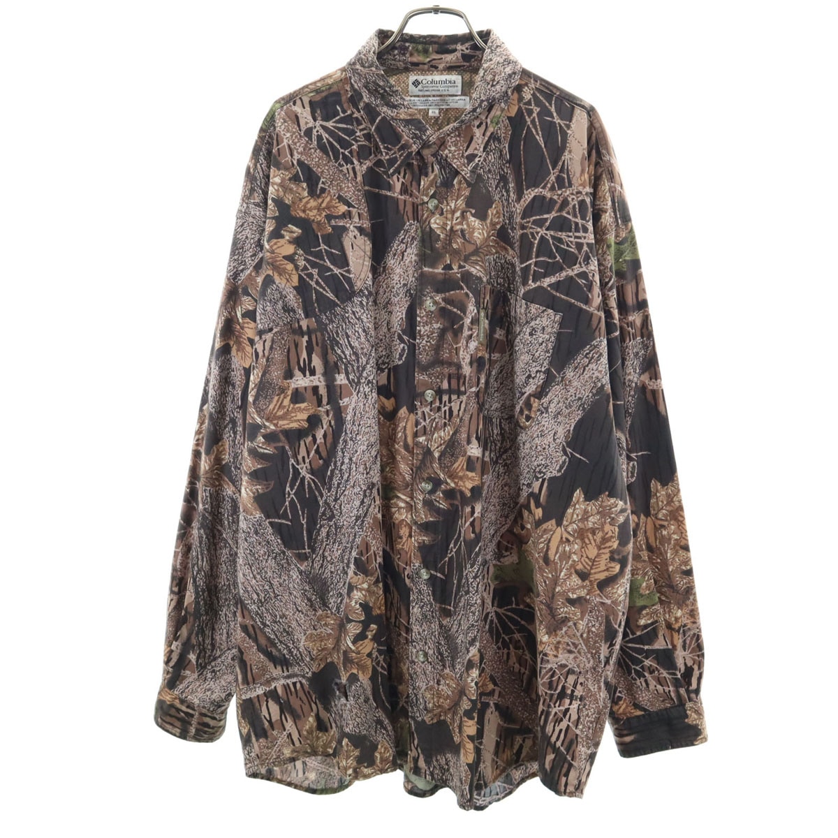 90s オールド リアルツリーカモ柄 長袖 コットンシャツ XXL ブラウン 裏地メッシュ アウトドア メンズ 古着