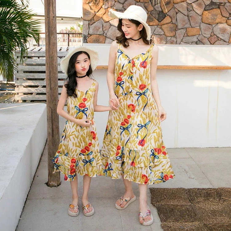 【超お得1つ買うと10個もらえる】急速出荷7月の新作特典キャミソール ワンピースビーチウエア 大人サイズ 女リゾートワンピース 家族お揃い 親子ペア 親子お揃い ペアルック ワンピース 家族活動 夫婦