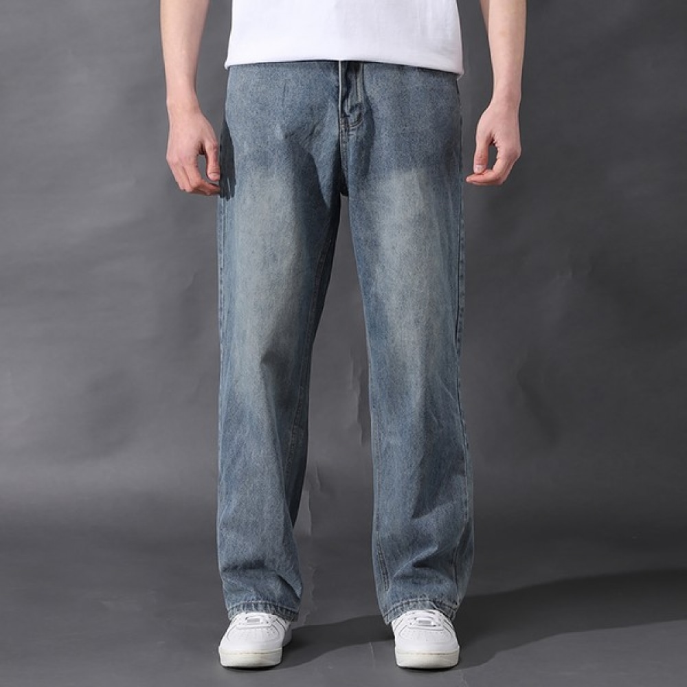 [Juans] ハーフバンディングウォッシュデニムワイドフィットウエストジーンズパンツSHCP4455