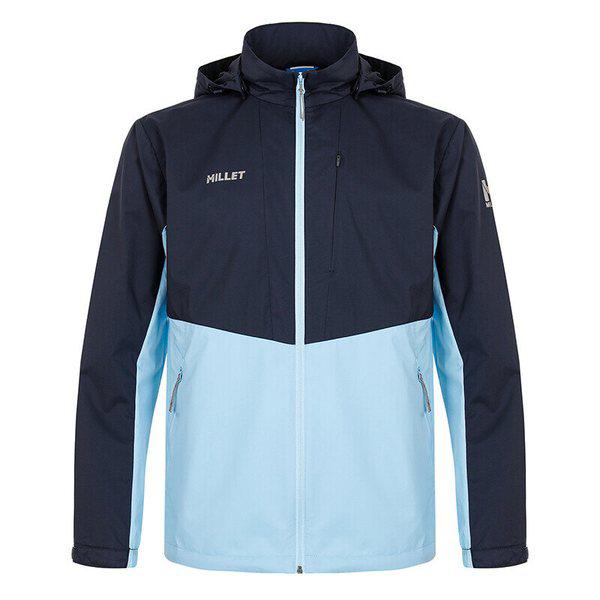男性用アウトドア夏用カラーTシャツ クールストライプ 防風ジャケット スカイ_CC