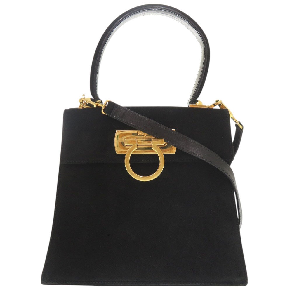 美品 サルヴァトーレフェラガモ 2WAY ガンチーニ ハンドバッグ スウェード/レザー/スエード ブラック 0632【中古】Salvatore Ferragamo レディース